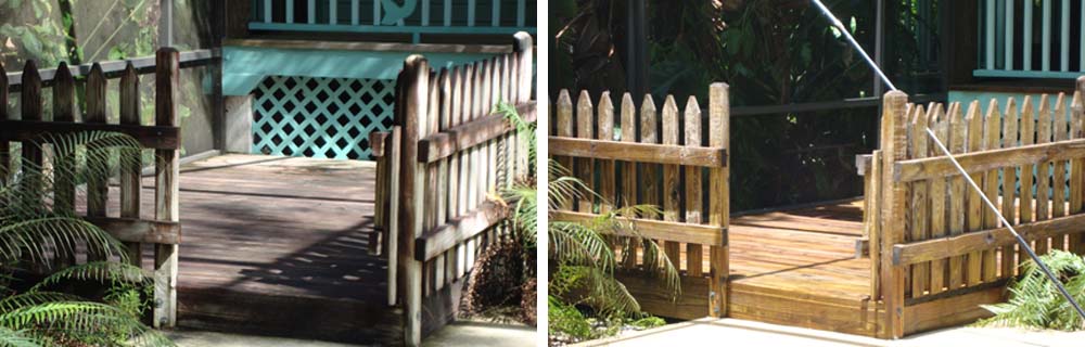 Wood porch before and after picture