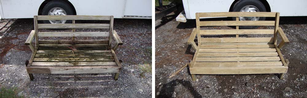 Wood bench before and after picture