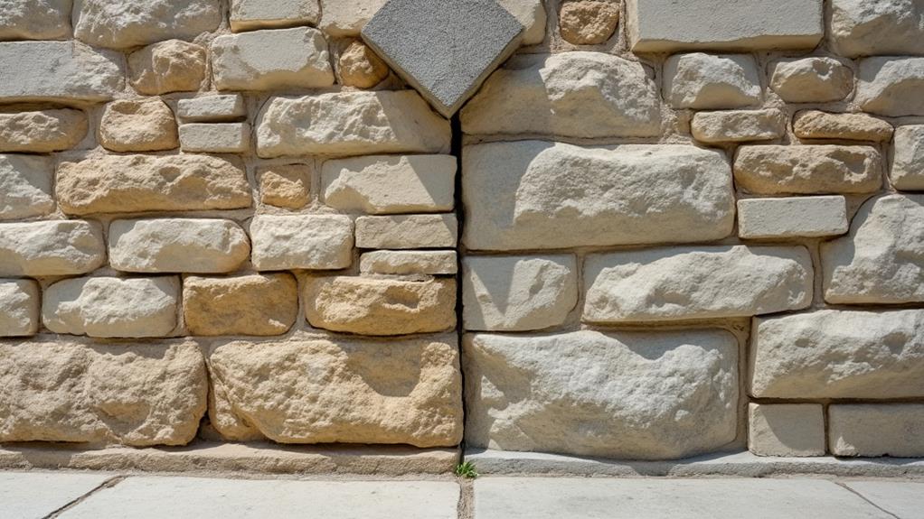 A stone wall with visible damage and signs of wear and tear.