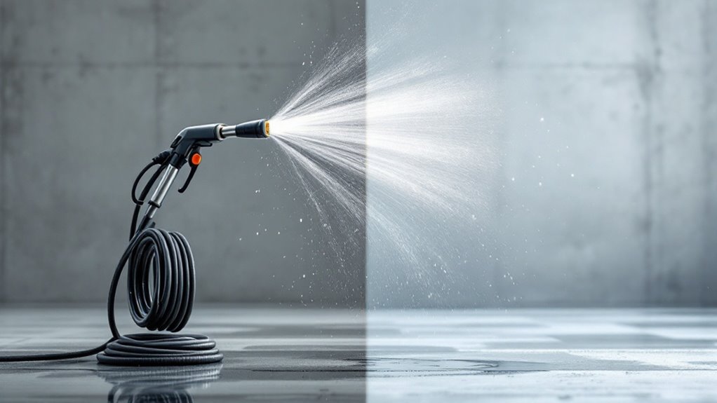 Pressure washer spraying water.